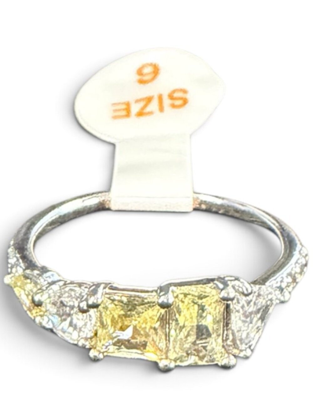 Bomb Party Yellow CZ Silver 3-Stone Ring Sz 6